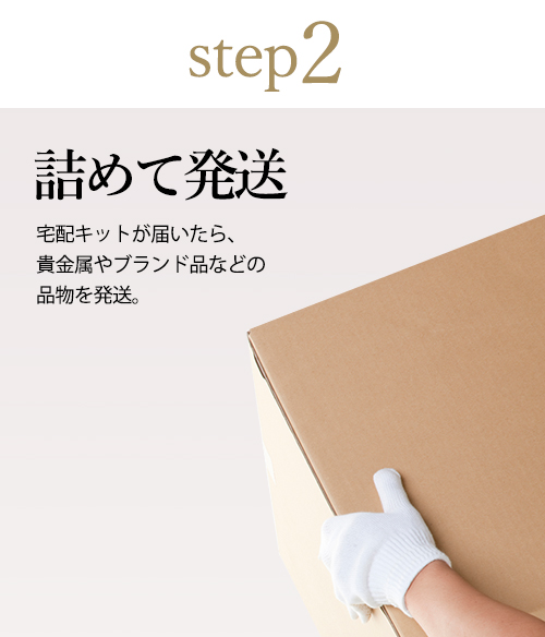 Step2.詰めて発送 宅配キットが届いたら、必要書類と不要なブランド品などのお品物を発送。