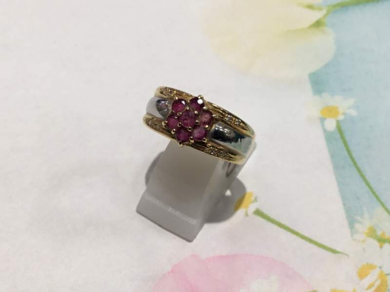 K18PT900 ルビーコンビリング💍