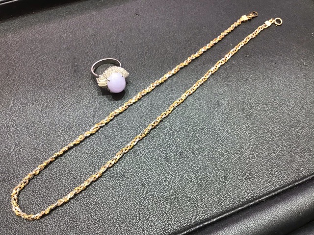 金　プラチナ　デザインネックレス　紫色石リング　買取