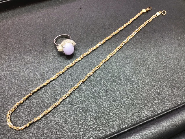 金 プラチナ デザインネックレス 紫色石リング 買取