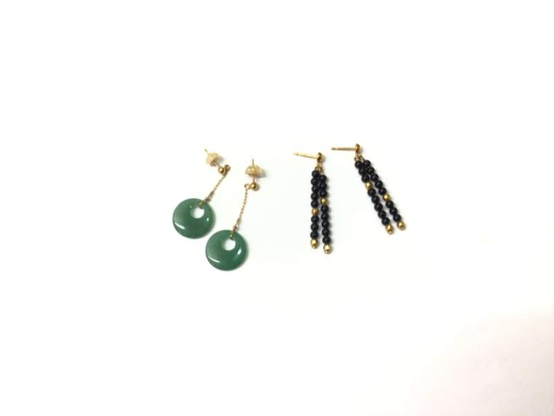 K18 ピアス オニキス 翡翠