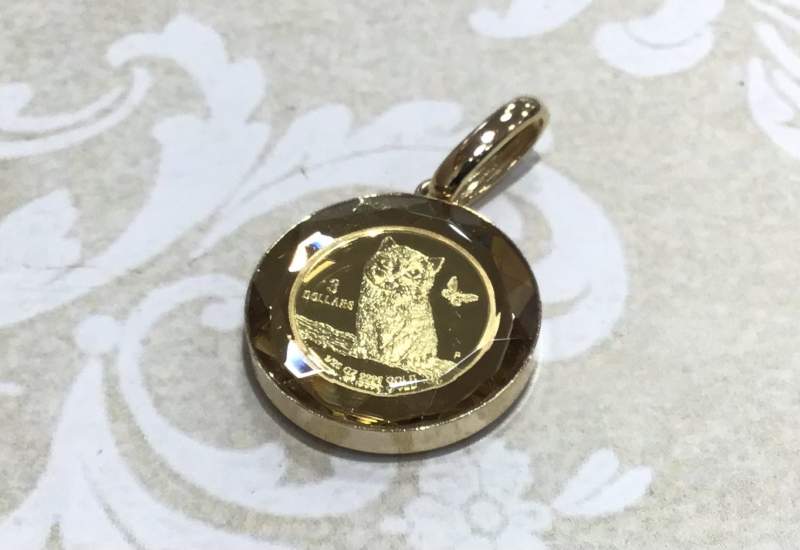 18金枠 純金コイン ペンダント キャット