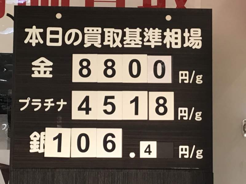 本日の お買取り 基準相場です。