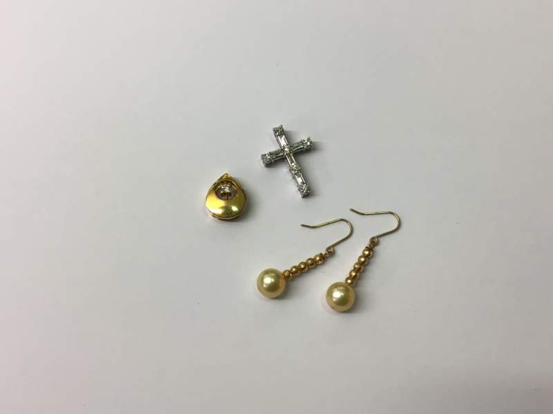 K18ピアス プラチナ ペンダント ダイヤモンド/パール