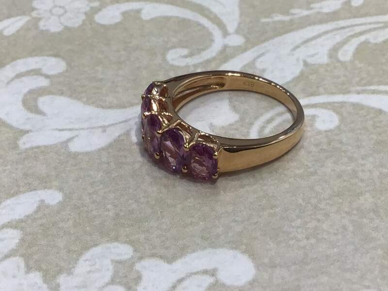 K18金ピンク色石付リング をお買取りしました。