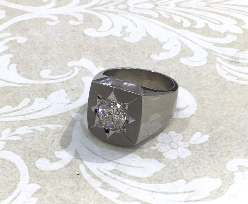 プラチナ ダイヤモンド 印台 メンズリング